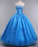 Ball Gowns Sweet 16 Quinceanera Dress Blue Strapless Organza Sleeveless Floor Length Lace Up