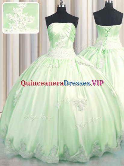 Charming Green Ball Gowns Taffeta Strapless Sleeveless Beading and Appliques Floor Length Lace Up Ball Gown Prom Dress - Click Image to Close