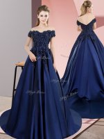 Low Price Navy Blue Sleeveless Satin Lace Up Quinceanera Dresses for Sweet 16 and Quinceanera