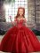 Beauteous Red Lace Up High-neck Beading Pageant Dress for Womens Tulle Sleeveless