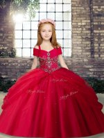 Beading Little Girls Pageant Gowns Red Lace Up Sleeveless Floor Length(SKU PAG1208-3BIZ)