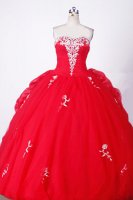 Beautiful Ball Gown Sweetheart Floor-length Red Organza Appliques Quinceanera dress Style FA-L-005w(SKU FA04L5)