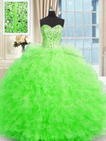 Chic Ball Gowns Beading and Ruffles Ball Gown Prom Dress Lace Up Tulle Sleeveless Floor Length