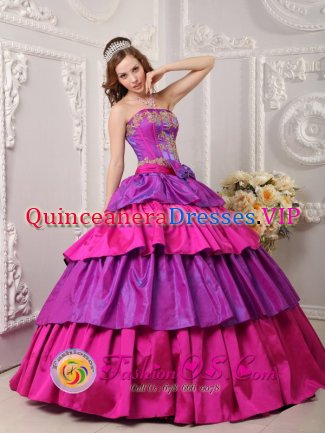Cordoba colombia Multi color Ball Gown Strapless Floor-length Taffeta Appliques with Bow Band Cake Quinceanera Dress