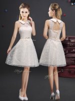 High-neck Sleeveless Lace Up Dama Dress for Quinceanera Champagne Lace