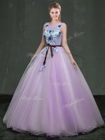 Scoop Lavender Organza Lace Up Sweet 16 Dress Sleeveless Floor Length Appliques(SKU YCQD0152-8BIZ)
