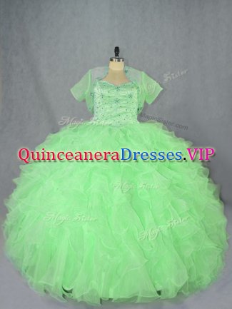 Colorful Sweetheart Sleeveless Sweet 16 Dress Floor Length Beading and Ruffles Organza