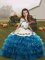 Custom Design Blue Straps Lace Up Embroidery and Ruffled Layers Little Girls Pageant Dress Sleeveless