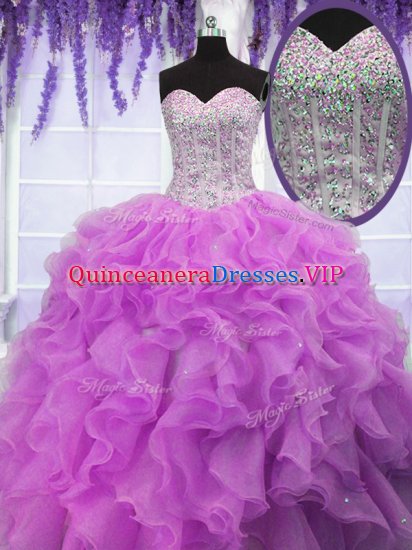 Vintage Fuchsia Organza Lace Up Ball Gown Prom Dress Sleeveless Floor Length Ruffles - Click Image to Close