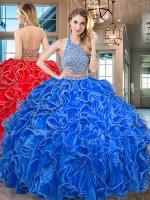 Delicate Halter Top Sleeveless Beading and Ruffled Layers Backless Vestidos de Quinceanera