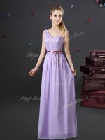 Flirting One Shoulder Lavender Lace Up Quinceanera Court Dresses Lace and Appliques and Belt Sleeveless Floor Length