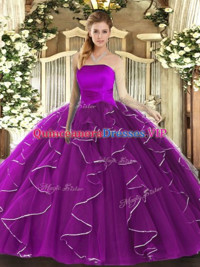Pretty Purple Ball Gowns Ruffles Military Ball Dresses For Women Lace Up Tulle Sleeveless Floor Length - Click Image to Close