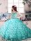 Aqua Blue Ball Gowns Beading and Ruffled Layers Little Girl Pageant Gowns Lace Up Organza Sleeveless Floor Length