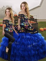 Embroidery and Ruffled Layers 15 Quinceanera Dress Blue And Black Lace Up Sleeveless Floor Length