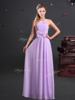 Chiffon Halter Top Sleeveless Zipper Ruching and Bowknot Dama Dress in Lavender