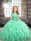 Sleeveless Organza Floor Length Lace Up Kids Formal Wear in Apple Green with Beading and Ruffles