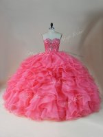 New Arrival Floor Length Pink Sweet 16 Quinceanera Dress Organza Sleeveless Beading and Ruffles(SKU PSSW0943BIZ)