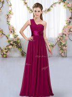 Popular Chiffon One Shoulder Sleeveless Lace Up Belt Dama Dress for Quinceanera in Fuchsia(SKU BMT0439-2BIZ)
