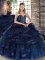 Enchanting Navy Blue 15 Quinceanera Dress Military Ball and Sweet 16 and Quinceanera with Beading and Ruffles Sweetheart Sleeveless Lace Up