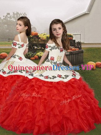 Organza Sleeveless Floor Length Child Pageant Dress and Embroidery and Ruffles