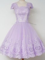 Deluxe Lavender A-line Square Cap Sleeves Tulle Knee Length Zipper Lace Court Dresses for Sweet 16(SKU SWBD158-9BIZ)