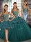 Stunning Green Tulle Lace Up Straps Sleeveless Floor Length 15th Birthday Dress Beading and Appliques