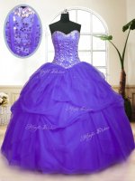 Sequins Pick Ups Sweetheart Sleeveless Lace Up Sweet 16 Dresses Purple Tulle