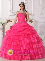 Fort Lauderdale Florida/FL Gorgeous Ruffles Layered Hot Pink Beaded Decrate Bust and Ruch Sweet Quinceanera Gowns With Floor-length