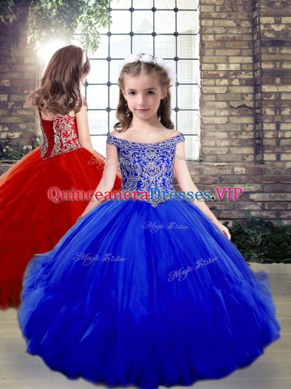 Off The Shoulder Sleeveless Tulle Little Girls Pageant Dress Wholesale Beading Side Zipper - Click Image to Close