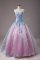 Light Blue Ball Gowns Appliques Ball Gown Prom Dress Lace Up Organza Sleeveless Floor Length