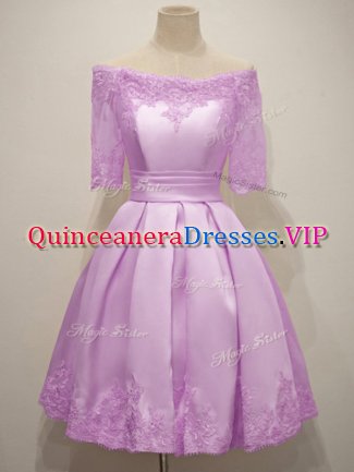 Glittering Lilac Half Sleeves Taffeta Lace Up Quinceanera Dama Dress for Prom and Party and Wedding Party