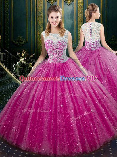 Designer Lace Sweet 16 Dresses Fuchsia Zipper Sleeveless Floor Length - Click Image to Close