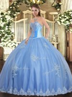 Custom Fit Ball Gowns 15 Quinceanera Dress Baby Blue Sweetheart Tulle Sleeveless Floor Length Lace Up(SKU SJQDDT1436002-3BIZ)