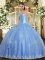 Custom Fit Ball Gowns 15 Quinceanera Dress Baby Blue Sweetheart Tulle Sleeveless Floor Length Lace Up