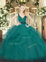 Floor Length Teal Sweet 16 Dress Straps Sleeveless Zipper