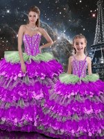 Customized Sleeveless Organza Floor Length Lace Up Quinceanera Gowns in Multi-color with Beading and Ruffles