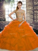 Sleeveless Beading and Pick Ups Lace Up Quinceanera Gowns with Rust Red Brush Train(SKU SJQDDT2112002-5BIZ)