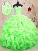 Pretty Sleeveless Lace Up Floor Length Beading and Ruffles Quinceanera Dress