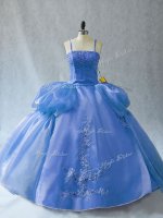 Floor Length Blue 15 Quinceanera Dress Straps Sleeveless Lace Up