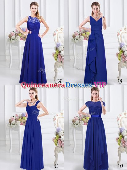 Royal Blue Zipper V-neck Lace and Ruffles and Ruching Vestidos de Damas Chiffon Sleeveless - Click Image to Close