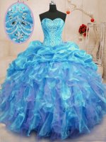 Aqua Blue Sweetheart Neckline Beading and Ruffles Sweet 16 Quinceanera Dress Sleeveless Lace Up(SKU PSSW0216-6BIZ)