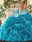 Sexy Teal Sleeveless Organza Lace Up 15 Quinceanera Dress for Military Ball and Sweet 16 and Quinceanera