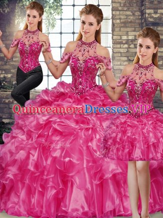 Sleeveless Lace Up Floor Length Beading and Ruffles Quinceanera Gowns