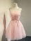 Comfortable Baby Pink Tulle Lace Up Scoop Long Sleeves Knee Length Quinceanera Court of Honor Dress Belt