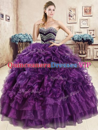 Delicate Purple Sleeveless Beading and Ruffles Floor Length Sweet 16 Dresses