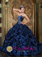 Florencia Colombia Pretty Strapless Sweetheart Navy Blue Quinceanera Dress with Picks up Taffeta Ball Gown