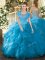 Great Teal Sleeveless Floor Length Beading and Ruffled Layers Clasp Handle Quinceanera Dress