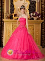 Hot Springs Village Arkansas/AR Custom Made Hot Pink A-line Strapless Quinceanera Dress With Beading Tulle Skirt In Florida(SKU QDZY120-JBIZ)