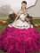 Sexy Fuchsia Ball Gowns Embroidery and Ruffles Sweet 16 Dresses Lace Up Organza Sleeveless Floor Length