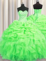Fabulous Sleeveless Organza Floor Length Lace Up Quinceanera Gown in with Beading and Ruffles and Pick Ups